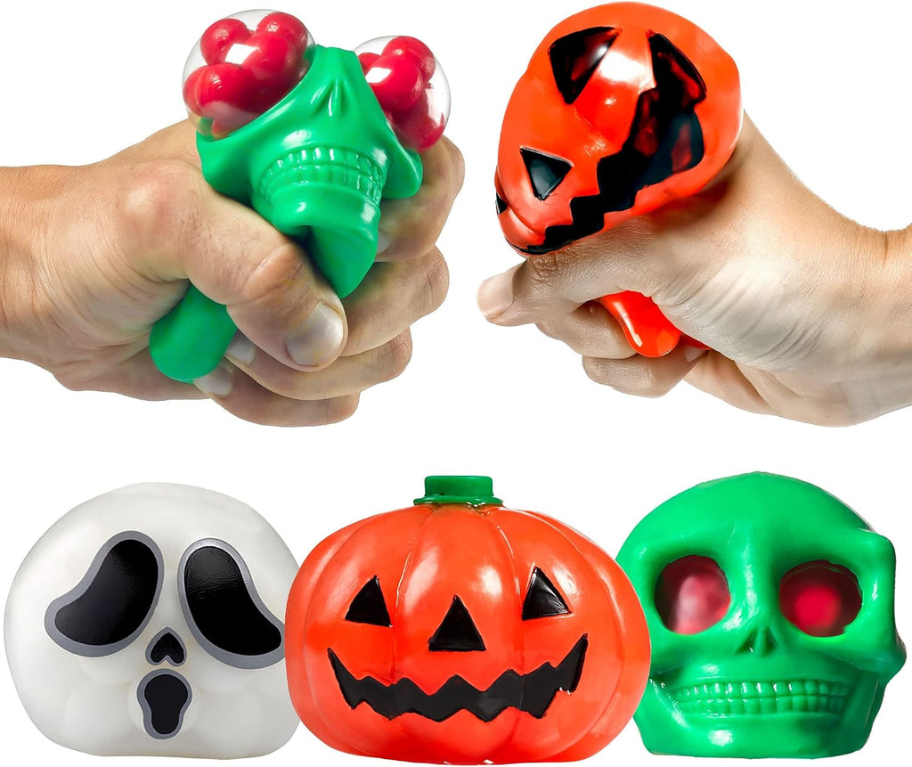 Spooky DNA Stress Balls (3 Pack) - Halloween Squishy Gift - Pumpkin, Ghost, Skull Squeeze Balls for Kids and Adults - Sensory Fidget Toy - Promote Anxiety, Stress Relief, Calm Focus and Play