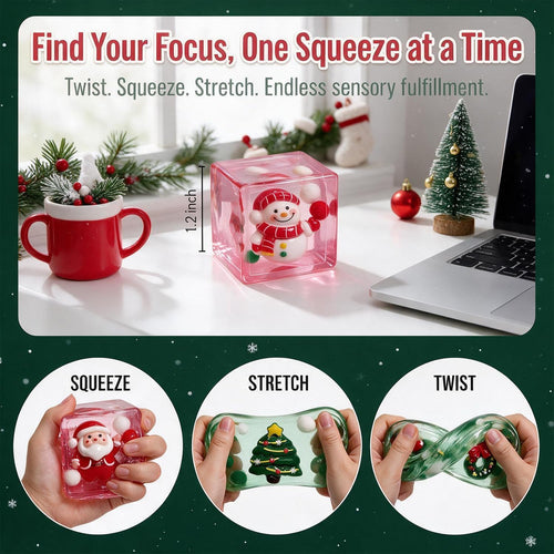 4 Pack Christmas Slow Rising Stress Cube Balls ，Christmas Square Mochi Squishy Toys for Anxiety Stress Relief, Soft Squishy Toys for Party Favors Gifts Classroom Prizes