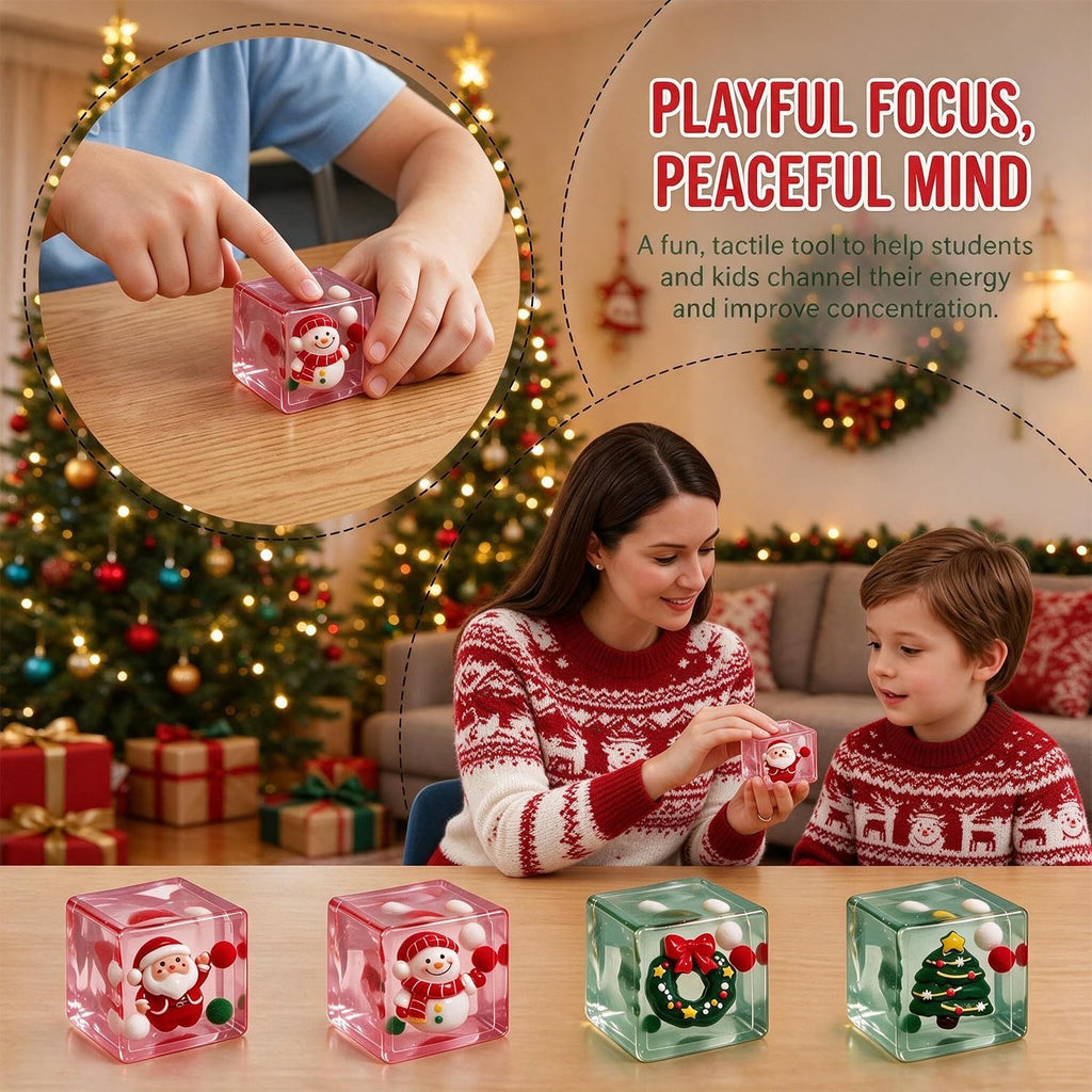 4 Pack Christmas Slow Rising Stress Cube Balls ，Christmas Square Mochi Squishy Toys for Anxiety Stress Relief, Soft Squishy Toys for Party Favors Gifts Classroom Prizes